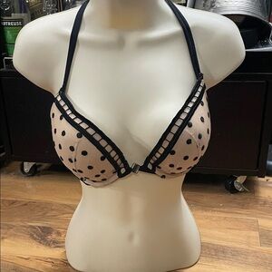 Victoria Secret Polka Dot Padded Push Up Cleavage T Back Halter Bra 36C